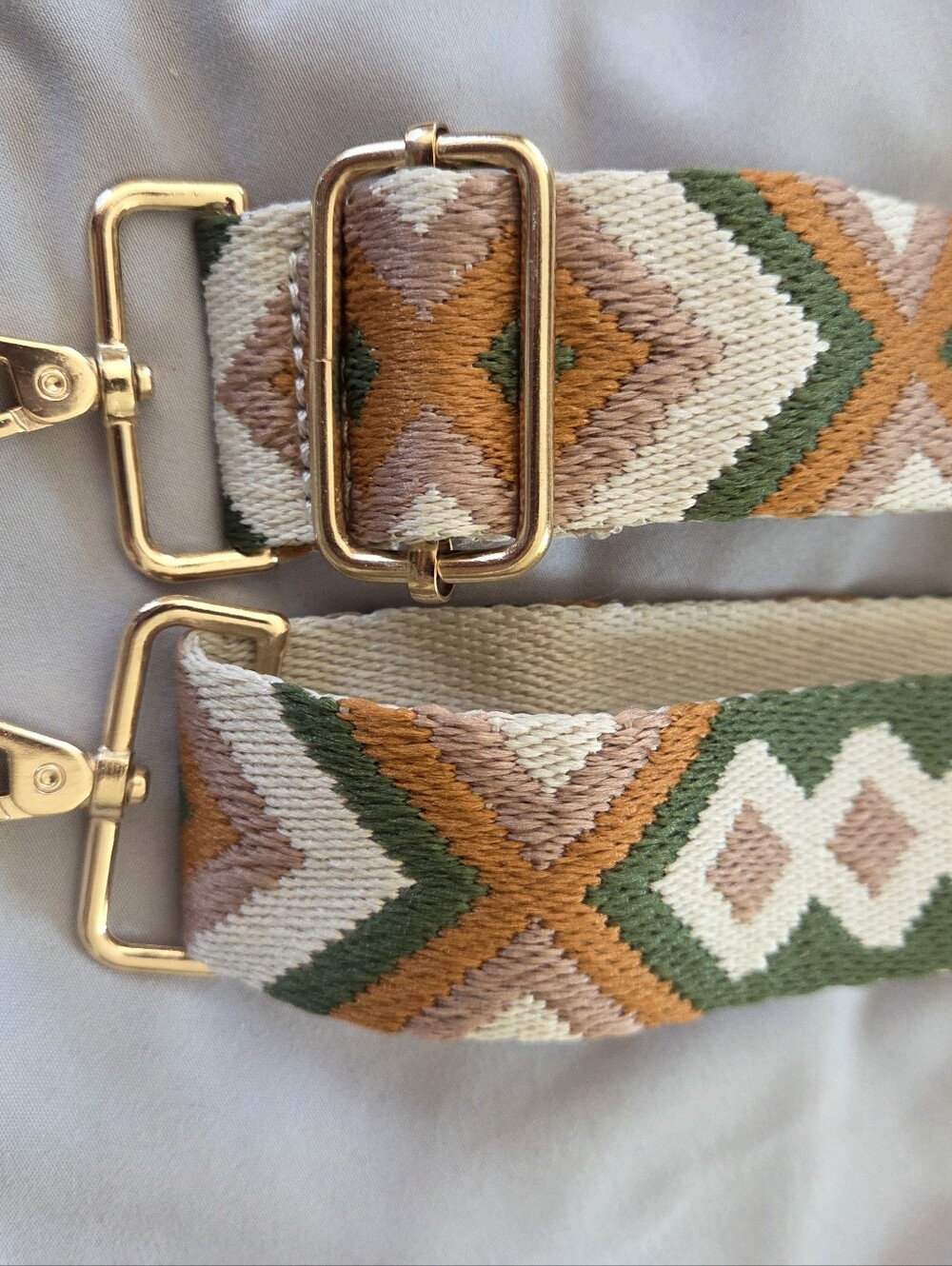 Adjustable Woven Crossbody Strap in Green, Mustard & Cream